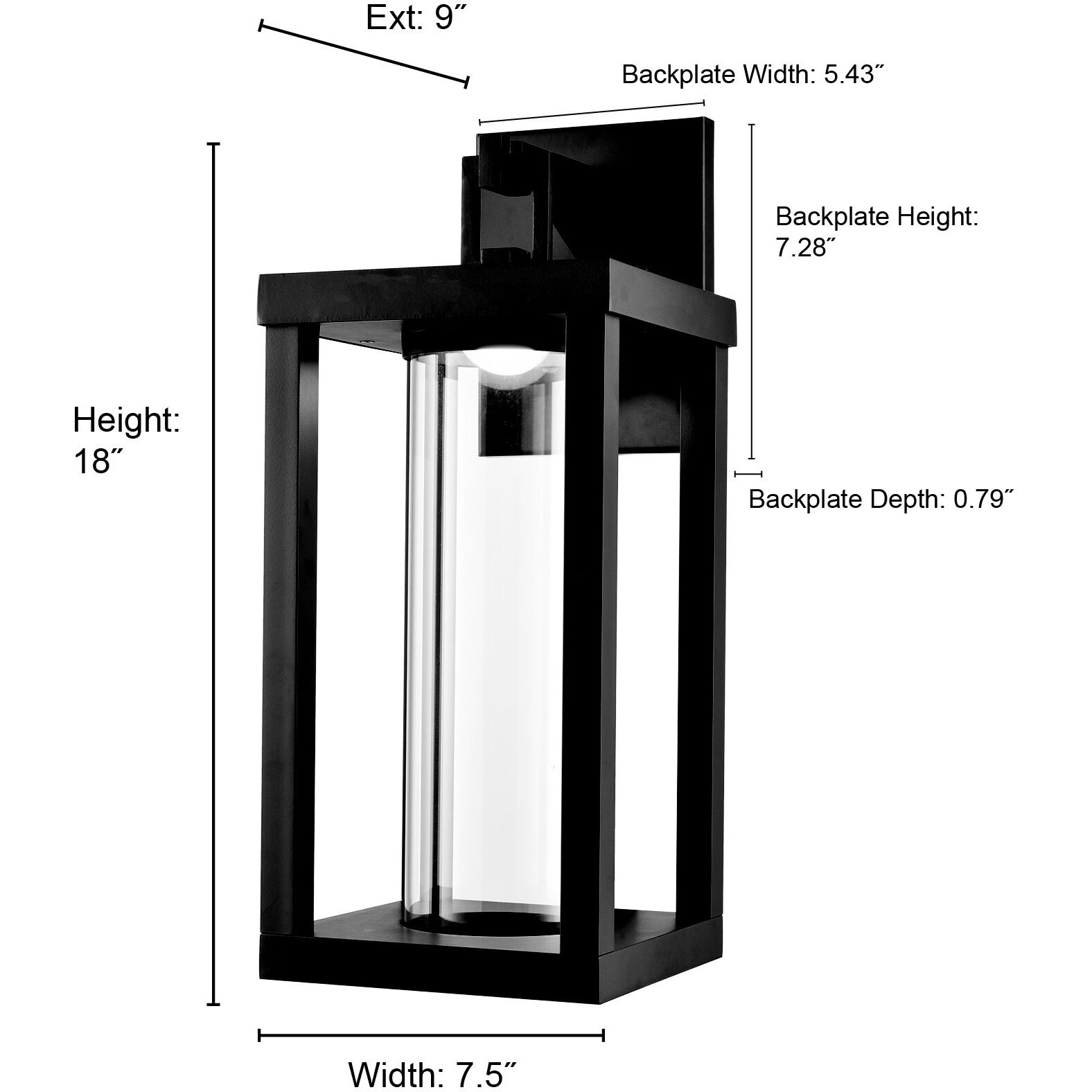 Dumont LED 18 inch Powder Coated Black Outdoor Wall Sconce